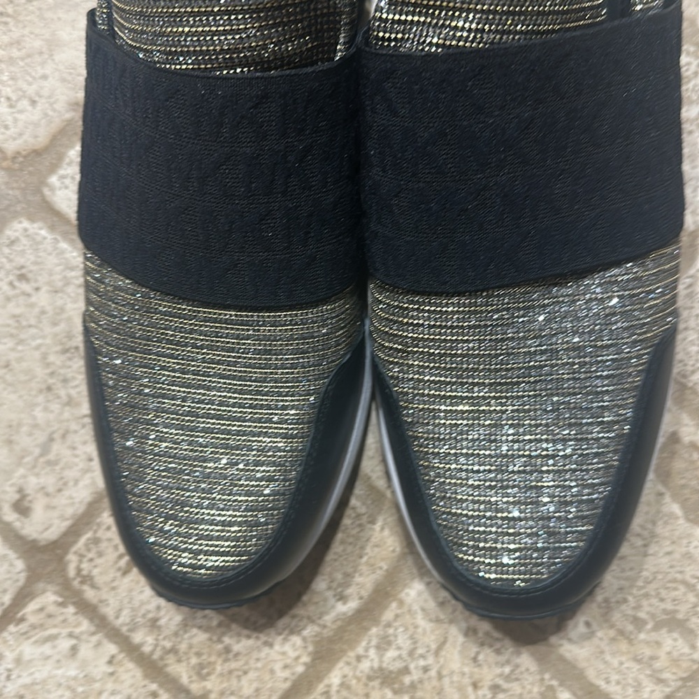 Michael Kors Black and Metallic Glitter Slip-On Loafers - Picture 4 of 6